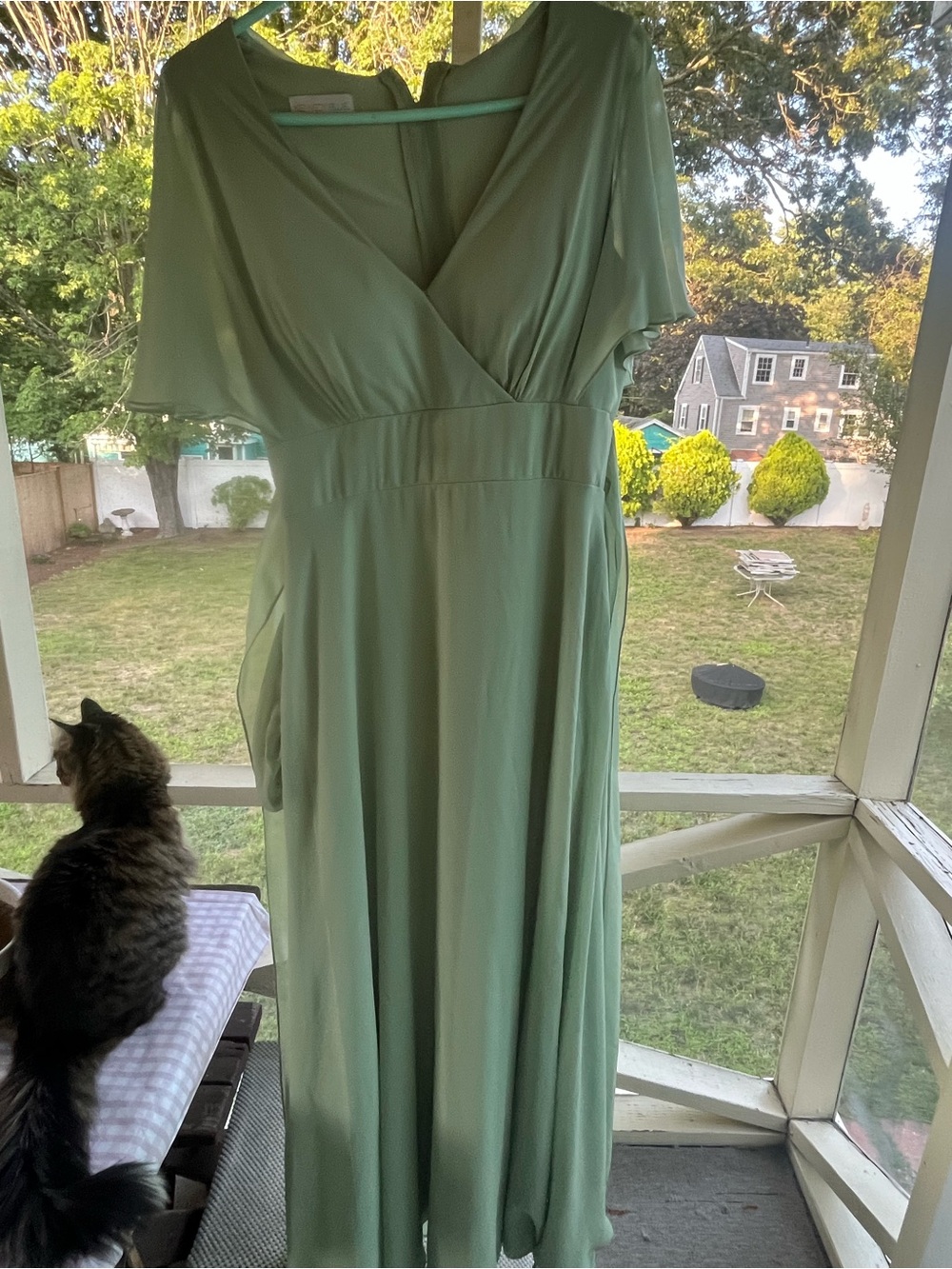 Flutter Sleeve V-Neck Maxi Dress in Sage Green